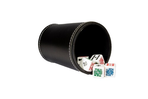 Cubilete Profesional con 5 Dados Poker. Vaso Estriado Color Negro