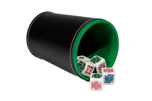 Cubilete Profesional con 5 Dados Poker. Vaso Estriado Color Verde