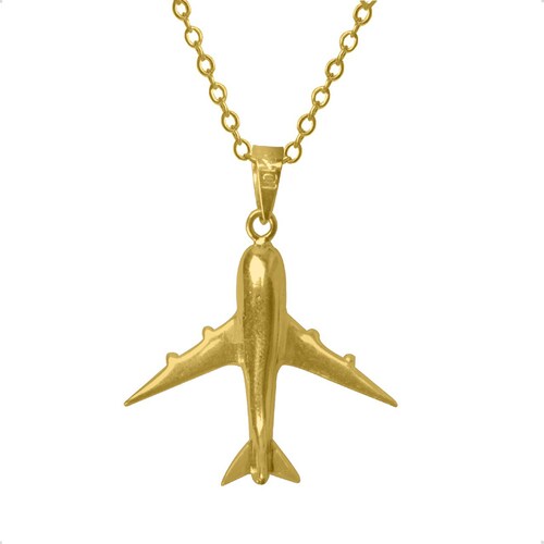 Dije Avión  VAROURO Oro Puro 10k Amarillo | Amor + Cadena Regalo 