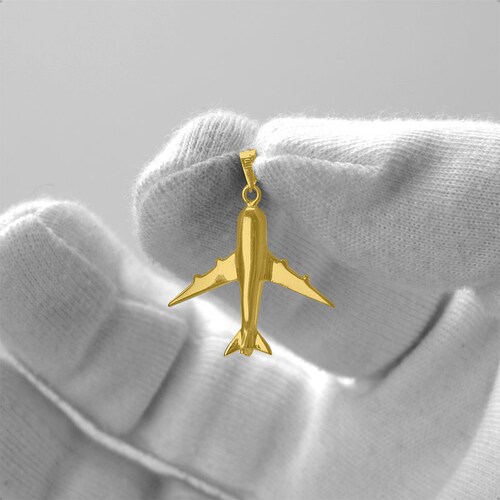 Dije Avión  VAROURO Oro Puro 10k Amarillo | Amor + Cadena Regalo 
