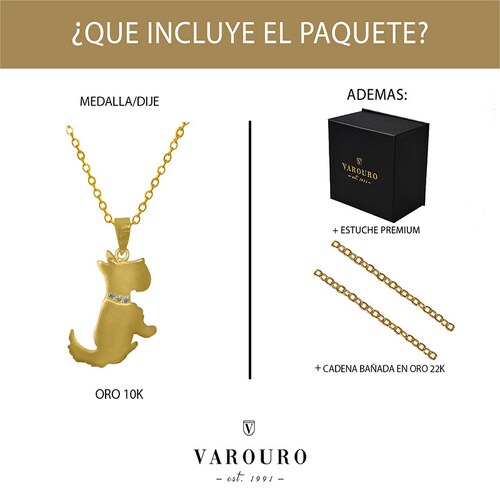 Dije Perro Schnauzer  VAROURO  Oro 10k | Medalla Amor + Cadena Regalo.