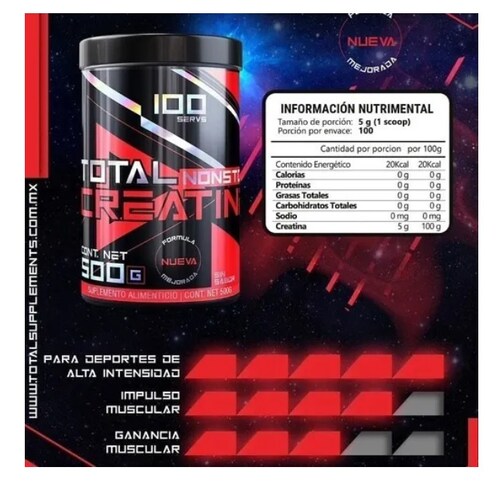 Total Nonstop Creatina Monohidratada 1 Kg (200 Servicios)