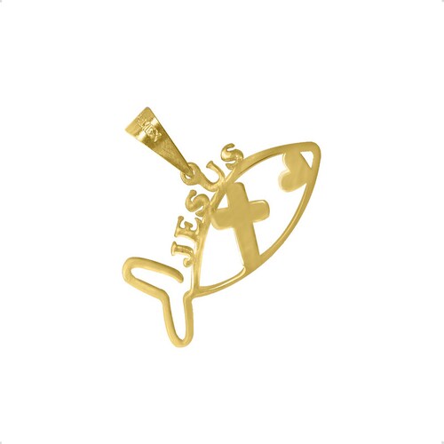 Dije Pescado Cristiano Jesus Cruz  VAROURO Oro 10k | Amor + Cadena