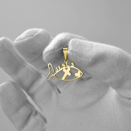 Dije Pescado Cristiano Jesus Cruz  VAROURO Oro 10k | Amor + Cadena