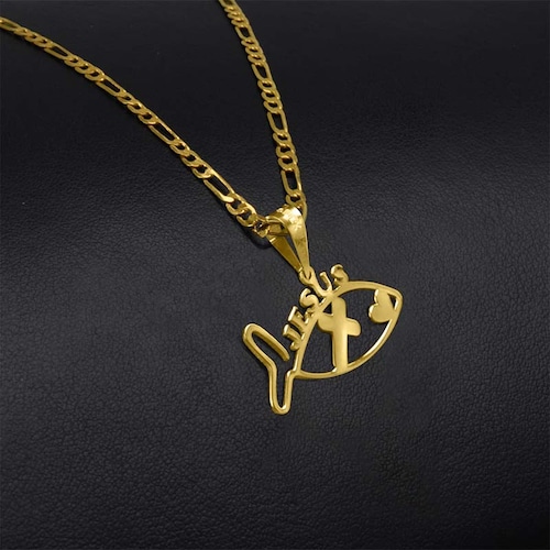 Dije Pescado Cristiano Jesus Cruz  VAROURO Oro 10k | Amor + Cadena