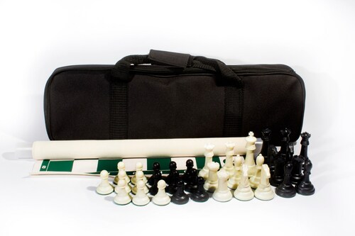 Ajedrez 1.2 kg. Estuche Profesional + 2 Reinas Extra. Blanco-Negro