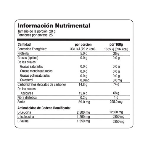 Aminoacidos BCAAs Evolution Nutritional Instantaneo 500g 25 serv.