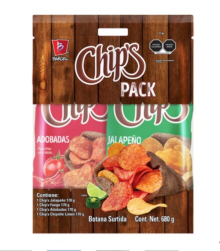 Surtido De Papás Fritas, Chips, 4 de 170g c/u.