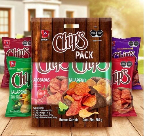Surtido De Papás Fritas, Chips, 4 de 170g c/u.