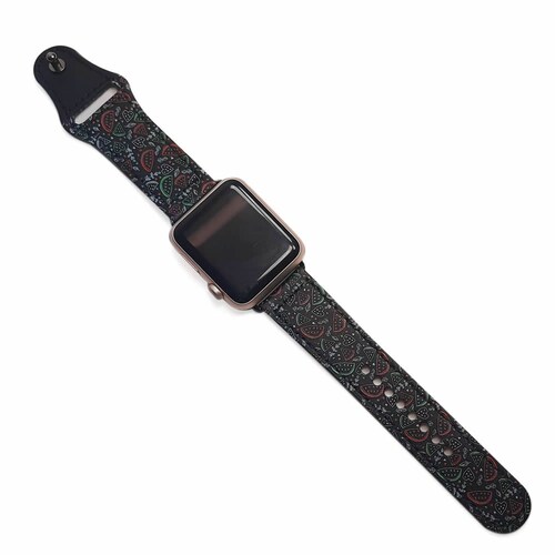 Correa Cuero Diseño Personalizado de Frutas color Negro para Apple Watch Series 1 2 3 4 5 6 SE banda de 42mm y 44mm