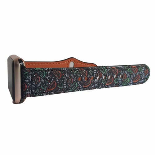 Correa Cuero Diseño Personalizado de Frutas color Negro para Apple Watch Series 1 2 3 4 5 6 SE banda de 42mm y 44mm