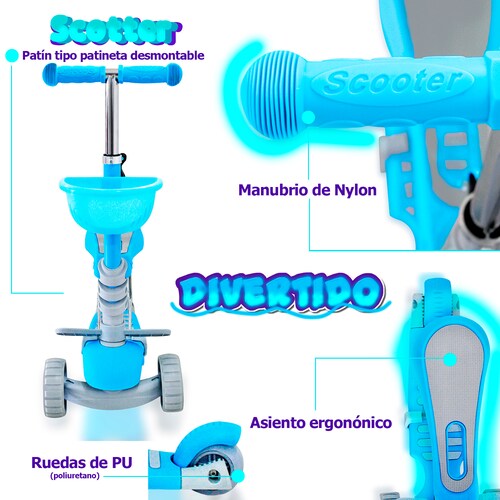 Scooter 3 ruedas Con Luces Led Y Asiento Con Canasta.