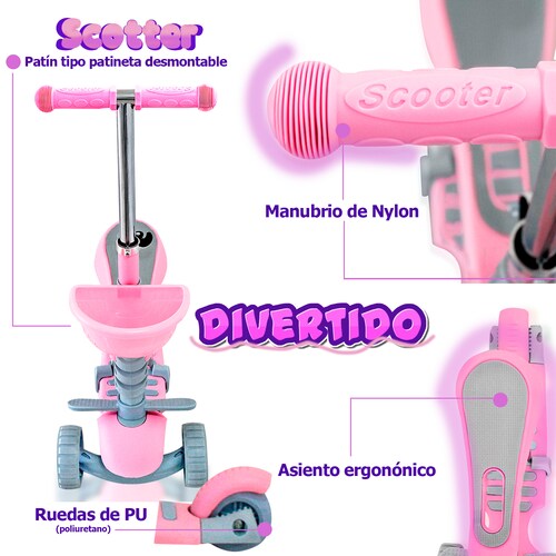 Scooter 3 ruedas Con Luces Led Y Asiento Con Canasta