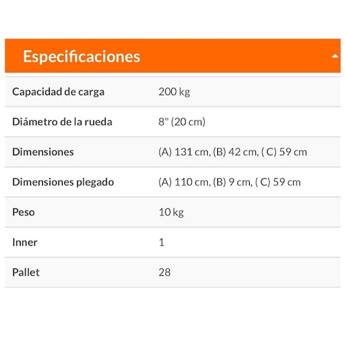 Diablo de Carga Plegable de Aluminio Premium para Cajas -Abarrotes hasta 200 kg Truper DIA-200AX