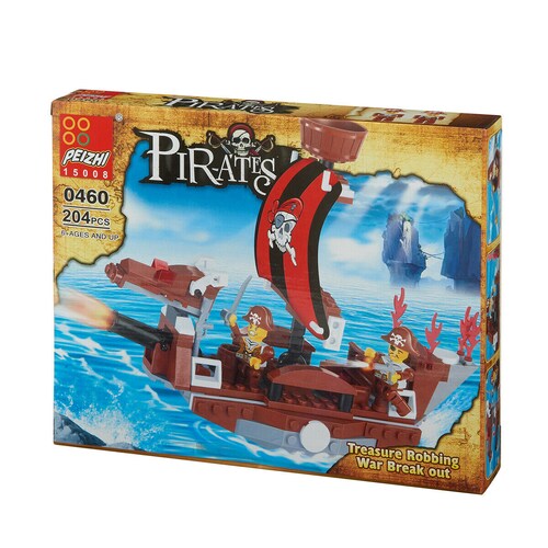 Combo Bloques de Construcción: Set de Barco PIRATA 204 Pzas Y Set de 4 PERSONAJES 