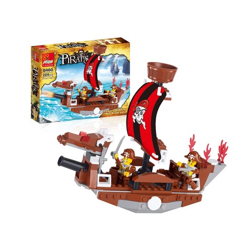 Combo Bloques de Construcción: Set de Barco PIRATA 204 Pzas Y Set de 4 PERSONAJES 