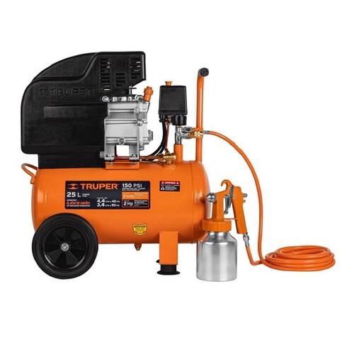 Comprensor de 25 L Incluye Manguera (5 m) y Pistola para Pintar ( 400 ml) Ideal para Carpinteria y Pintura Combo Truper COMP-KIT25 