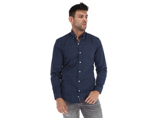 Camisa Casual Azul Con Anclas Slim Fit Marca- Tossique