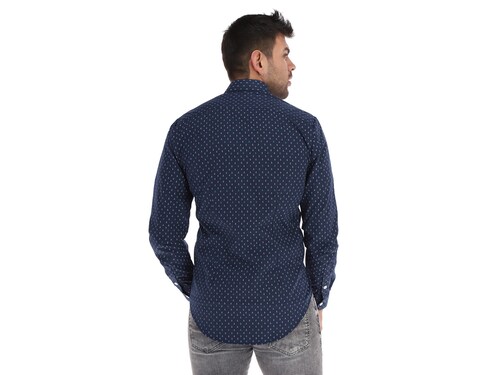 Camisa Casual Azul Con Anclas Slim Fit Marca- Tossique