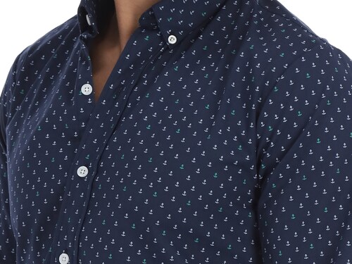 Camisa Casual Azul Con Anclas Slim Fit Marca- Tossique