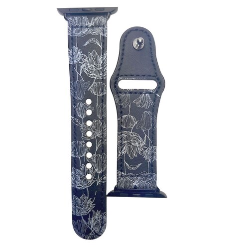Correa Cuero Diseño Personalizado de  Flores Color Negra para Apple Watch Series 1 2 3 4 5 6 SE banda de 38mm y 40mm