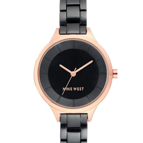RELOJ NINE WEST DAMA NEGRO CON DORADO ELEGANTE MUJER 
