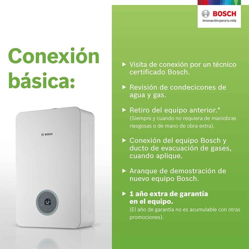 Calentador Boiler Instantaneo 4 servicios Gas LP 20L Bosch