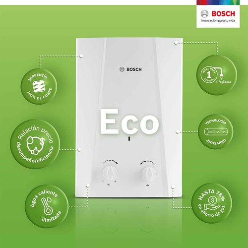 Calentador De Agua Instantaneo 1 Servicio Eco 6 Gas Bosch Natural Multicolor