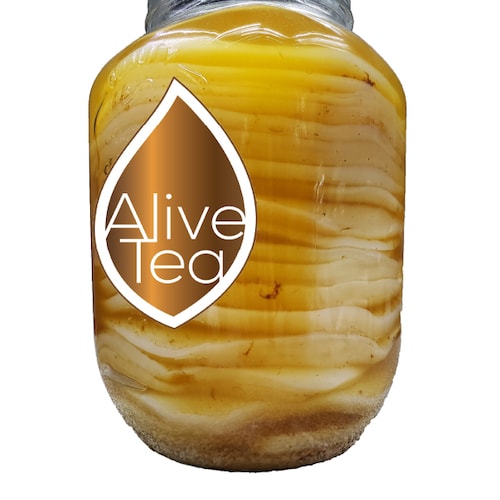 Alive Tea  kombucha Scoby, 250 ml de líquido iniciador y un manual de preparación. 