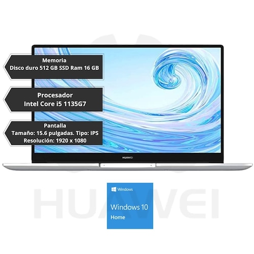 Laptop Huawei MateBook D15 15.6" Intel Core i5 10210U Disco duro 512 GB SSD Ram 16 GB Windows 10 Home Color Gris
