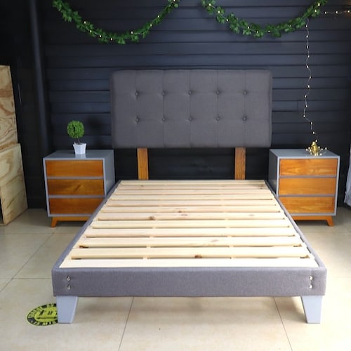Base Armable Queen Size Cama de Madera Sólida Box Spring color Gris estilo Nórdico NORVAL