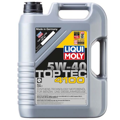 Aceite para Motor, Liqui Moly, Top Tec 4100, 5W-40, 100% Sintético, 5 L