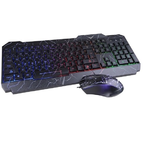 Kit de Teclado y Mouse Naceb Technology Raptor Estándar Negro CABLE USB LED LUZ WINDOWS PC LAP