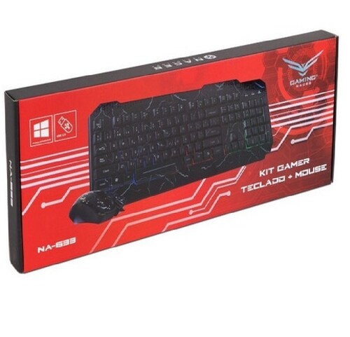 Kit de Teclado y Mouse Naceb Technology Raptor Estándar Negro CABLE USB LED LUZ WINDOWS PC LAP