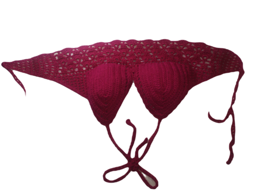 CROP TOP BRALETTE VIKINI TEJIDO AL CROCHET CORDON TRASERO ROSA FIUSHA CH MEDIANA 32-34 B