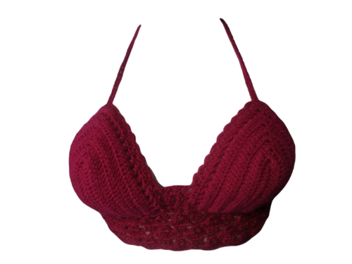 CROP TOP BRALETTE VIKINI TEJIDO AL CROCHET CORDON TRASERO ROSA FIUSHA CH MEDIANA 32-34 B
