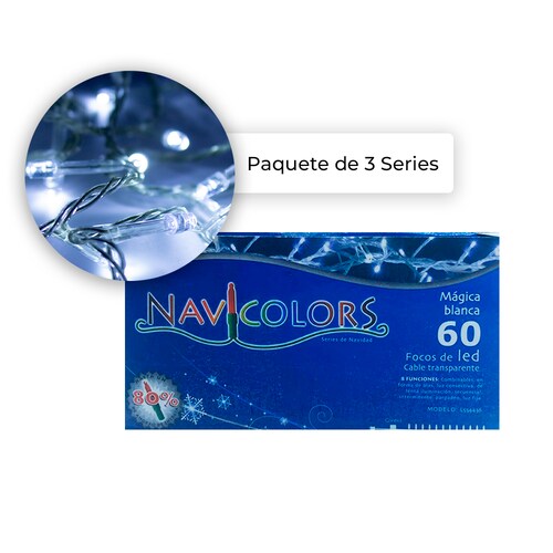Serie Luz Blanca Navideña 60 Focos Led 3 Mts. Paquete De 3