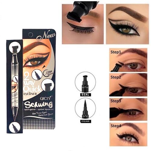 Delineador De Ojos Con Sello Tattoo Delineador Gato 2 En 1 Negro.