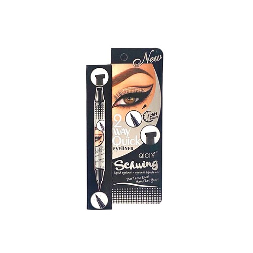 Delineador De Ojos Con Sello Tattoo Delineador Gato 2 En 1 Negro.
