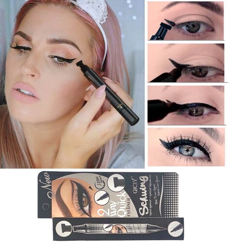 Delineador De Ojos Con Sello Tattoo Delineador Gato 2 En 1 Negro.