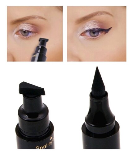 Delineador De Ojos Con Sello Tattoo Delineador Gato 2 En 1 Negro.