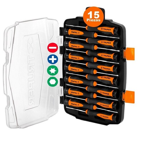 Juego de 15 Desarmadores de Cruz-Hexagonales-Planos Largos de Precisión Ideal Para Electronica JOY-15L Truper 