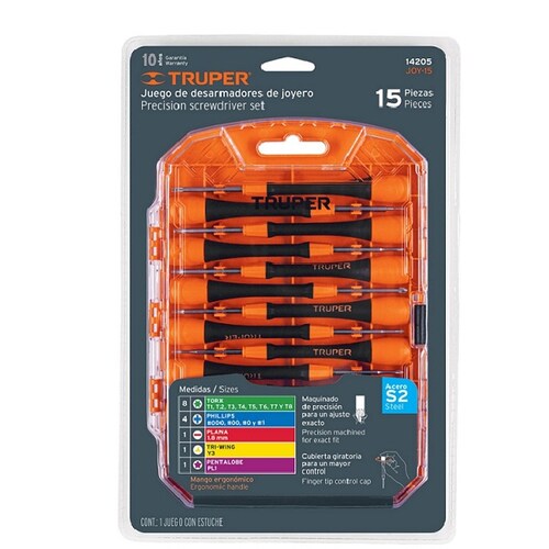 Juego de 15 Desarmadores de Joyero para Electrónica y Trabajos de Precisión dispositivos puntas de Acero JOY-15 TRUPER  