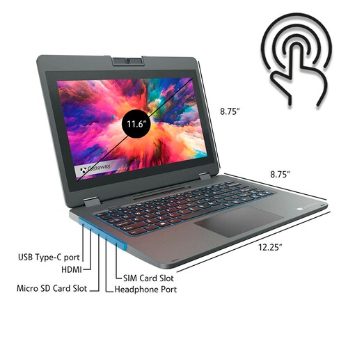 Laptop GATEWAY 64GB eMMC 4gb Portátil convertible 2 en 1 de 11,6"