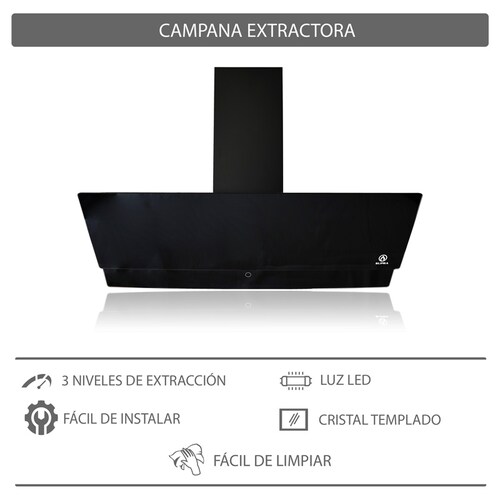 Combo parrilla a gas de 6 quemadores y campana para pared de cristal templado SUPRA SCANNO  ambas de cristal templado color negro