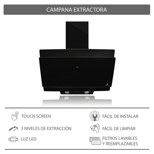 Combo parrilla a gas de 6 quemadores y campana de pared de cristal templado SUPRA SPOLETO ambas en color negro
