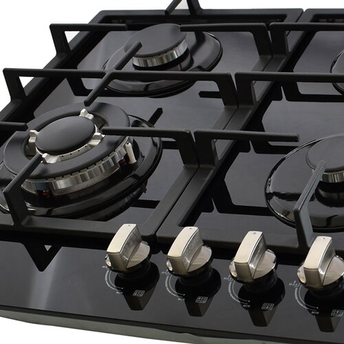 Combo parrilla a gas de 6 quemadores y campana de isla en cristal templado SUPRA MONTALCINO ambas en color negro