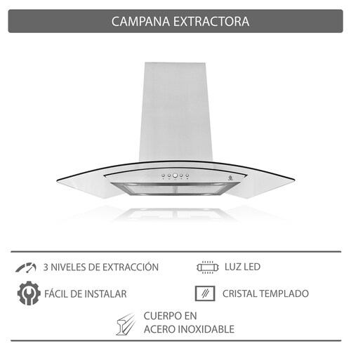 Combo parrilla para gas de 6 quemadores y campana para isla de 90 cm SUPRA VOLTERRA ambas de acero inoxidable