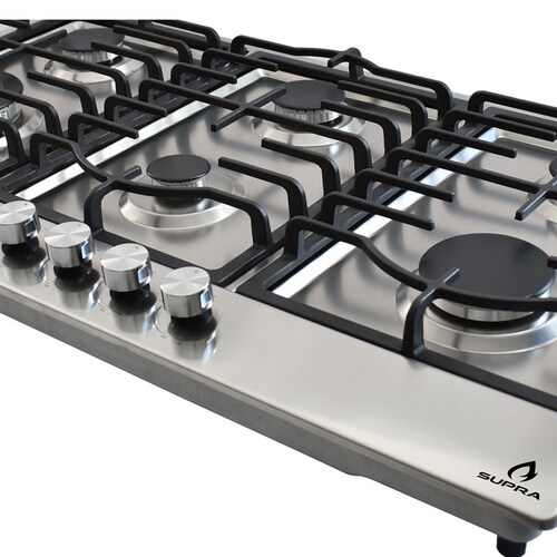 Combo parrilla a gas de 6 quemadores y campana de isla tipo T de 90cm SUPRA SORRENTO ambas de acero inoxidable