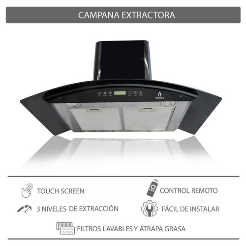 Combo parrilla de inducción magnética y campana de pared SUPRA PORTOFINO ambas con cubierta de cristal templado color negro